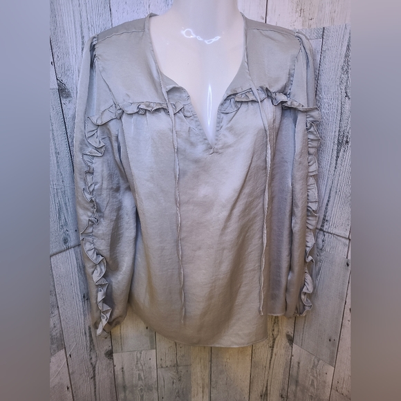 LOFT Tops - Loft Silver, Ruffle-Sleeve Blouse Size Small
